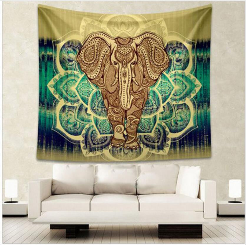 Indian Elephant Golden Boho Tapestry