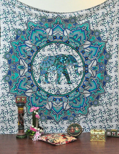 Mandala Elephant Blue Tapestry
