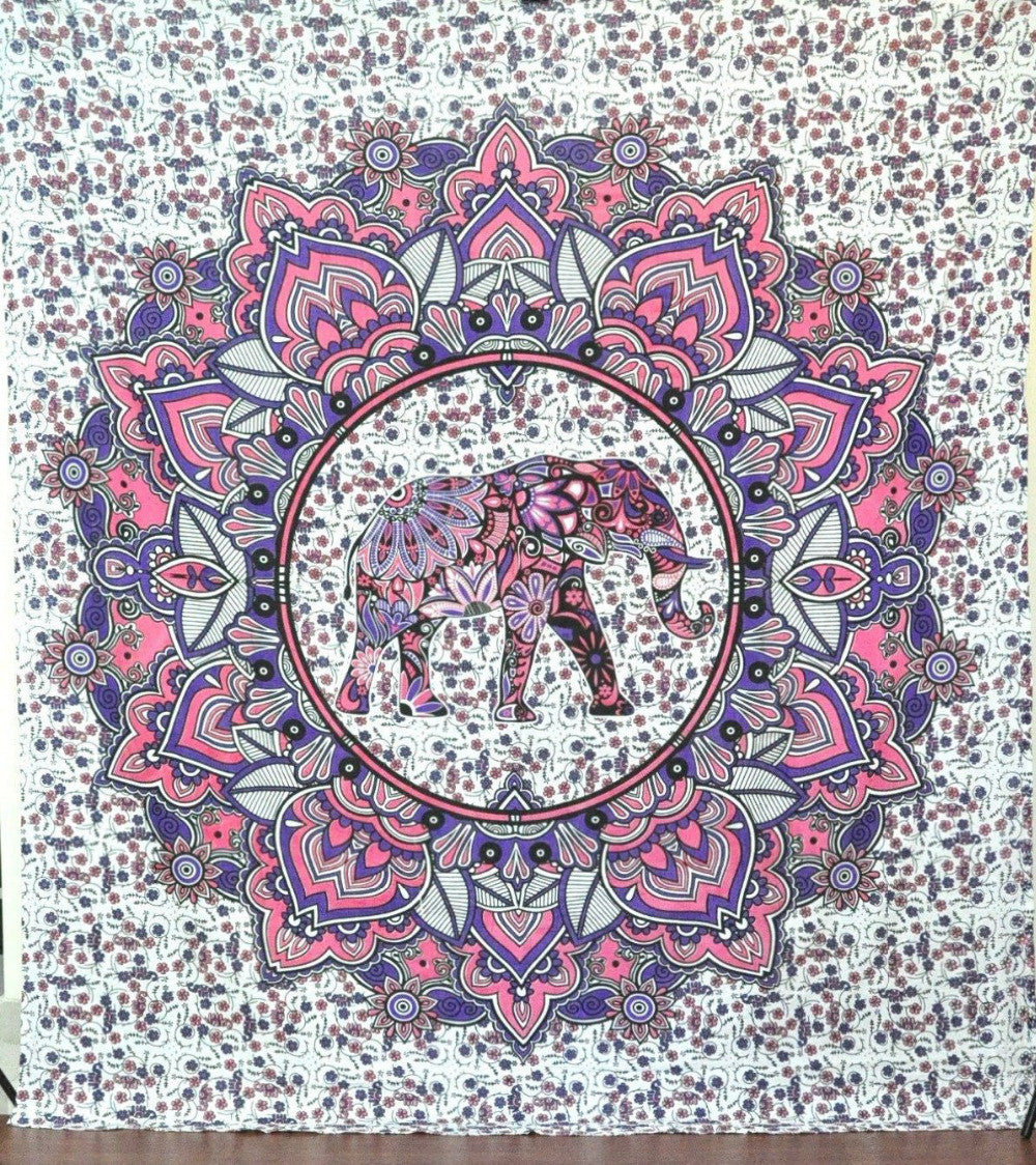 Mandala Elephant Pink Tapestry
